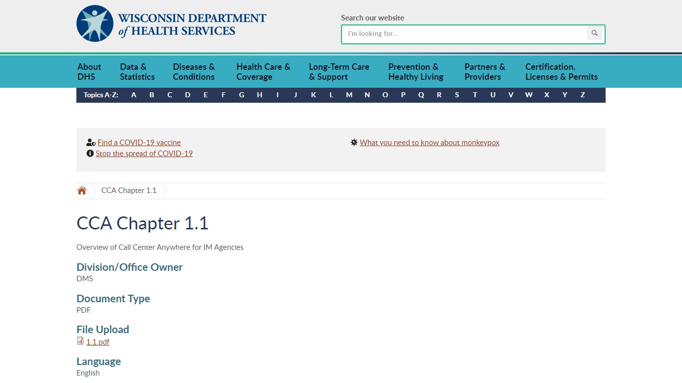 CCA Chapter 1.1 | Wisconsin Department of Health Services